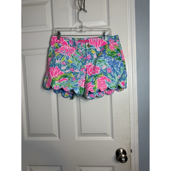 Lilly Pulitzer Turquoise Buttercup Stretch 5” Stretch Scalloped Shorts Floral 6 - Picture 1 of 16